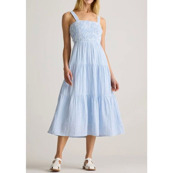 Quince Dresses & Skirts - Quince blue and white stripe smocked midi dress small